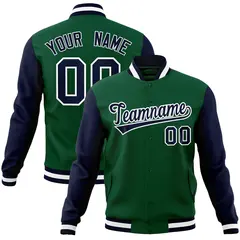 Green Navy-White Raglan Varsity Full-Snap Letterman Jacket 1