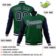 Green Navy-White Raglan Varsity Full-Snap Letterman Jacket 4