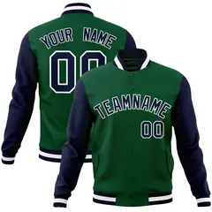 Green Navy-White Raglan Varsity Full-Snap Letterman Jacket