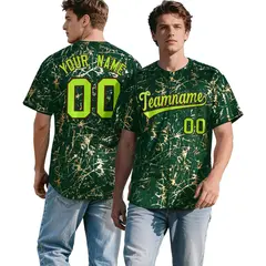 Green Neon Green Black & Gold Marble Print Baseball Jersey 1