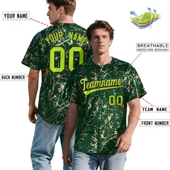 Green Neon Green Black & Gold Marble Print Baseball Jersey 2
