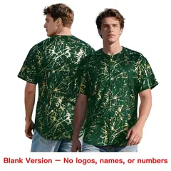 Green Neon Green Black & Gold Marble Print Baseball Jersey 7