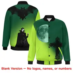 Green Neon Green Black Halloween Skeleton Graffiti Varsity Jacket 8