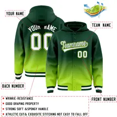 Green Neon Green Gradient Varsity Full-Snap Letterman Jacket Hoodie 4