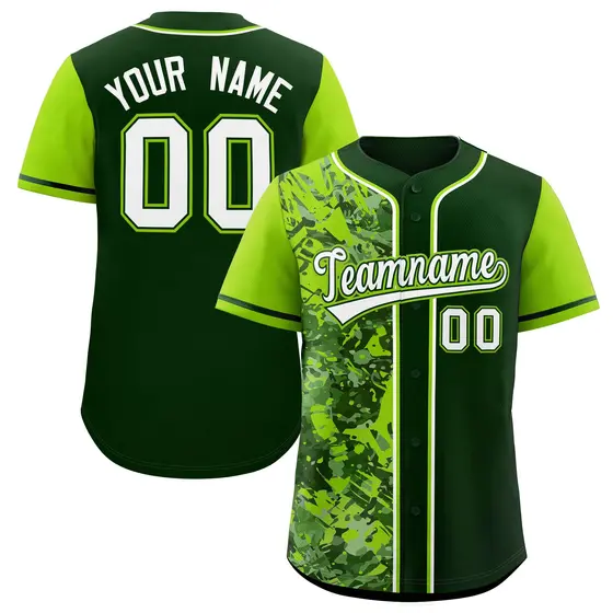Green Neon Green Graffiti Split Raglan Sleeve Baseball Jersey