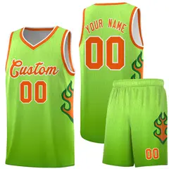 Green Neon Green-Orange Flame Gradient Basketball Jersey
