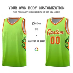 Green Neon Green-Orange Flame Gradient Basketball Jersey 3