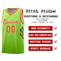 Green Neon Green-Orange Flame Gradient Basketball Jersey 5