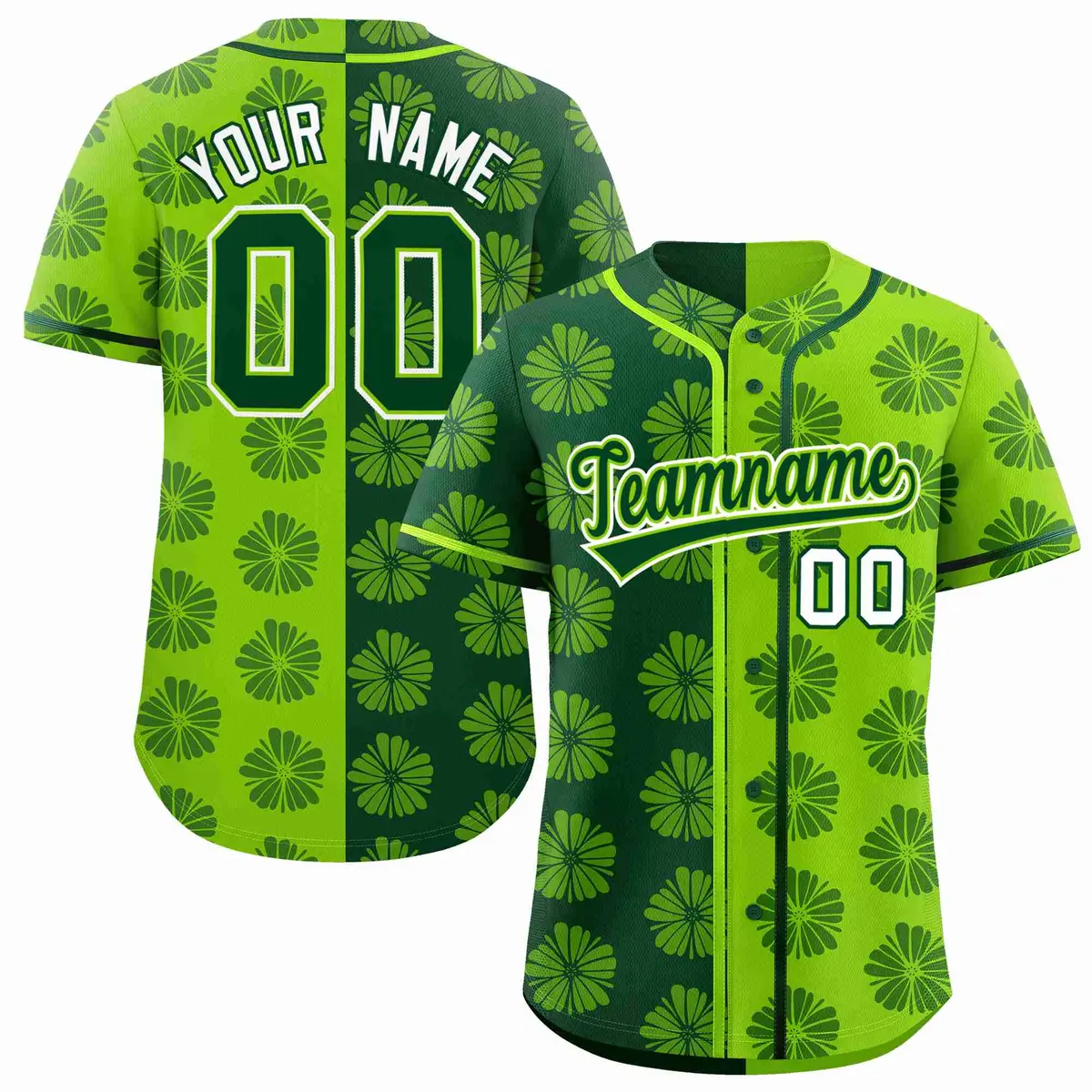 Green Neon Green Split Flower Graffiti Baseball Jersey