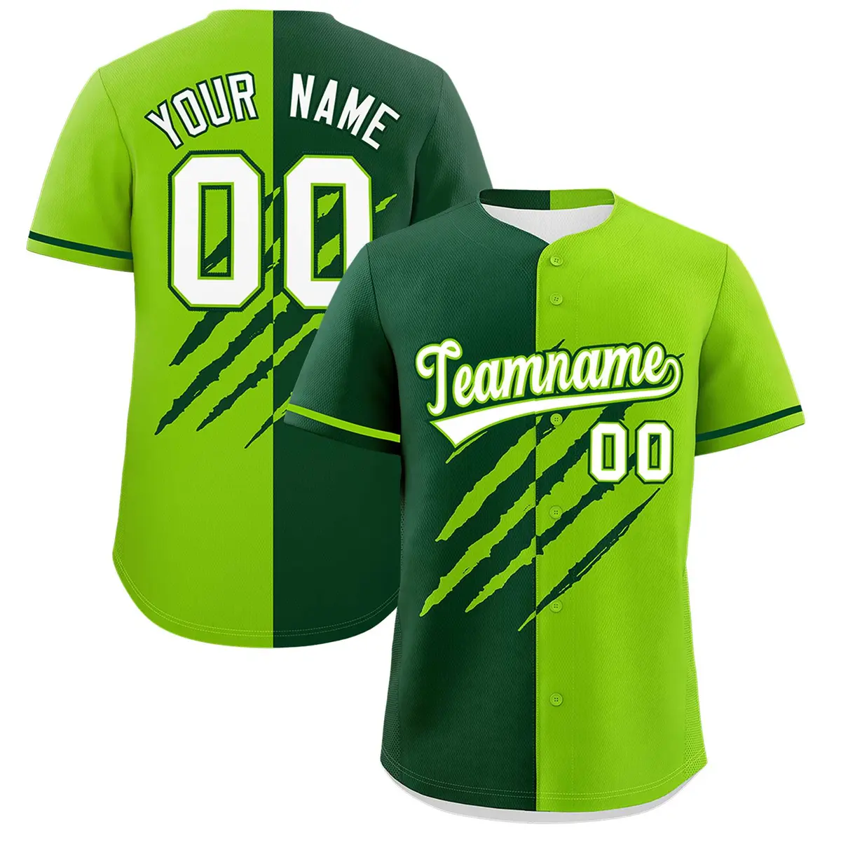 Green Neon Green Split Tiger Claw Scratch Baseball Jersey