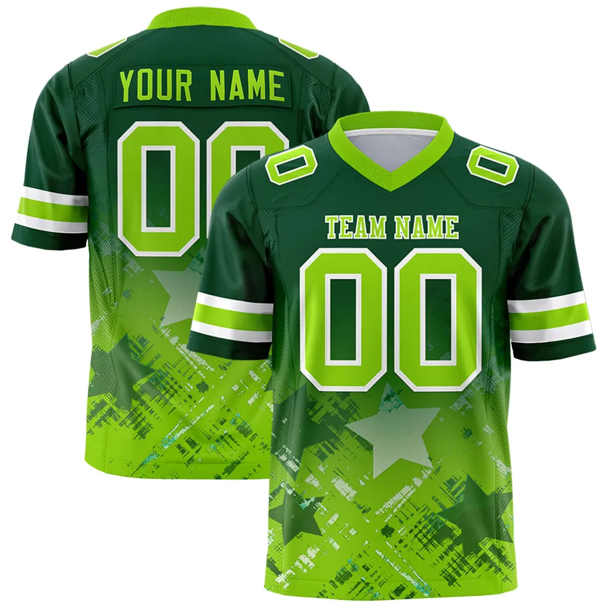 Green Neon Green Star Gradient Flag Football Jersey