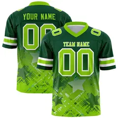 Green Neon Green Star Gradient Flag Football Jersey 1