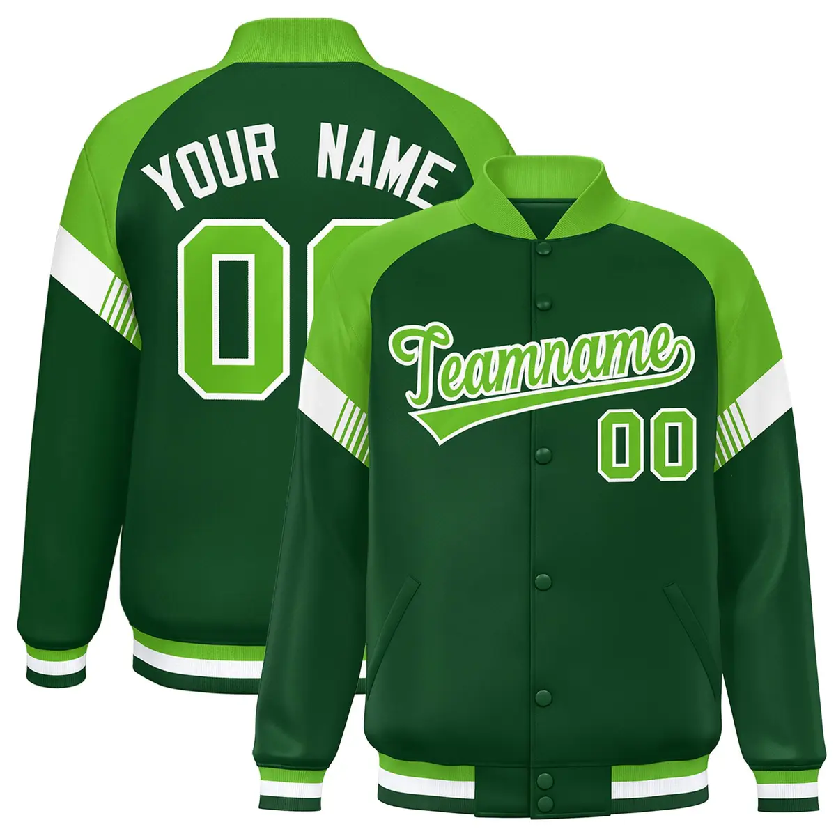 Green Neon Green-White Color Block Varsity Letterman Jacket