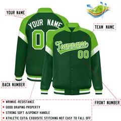 Green Neon Green-White Color Block Varsity Letterman Jacket 2