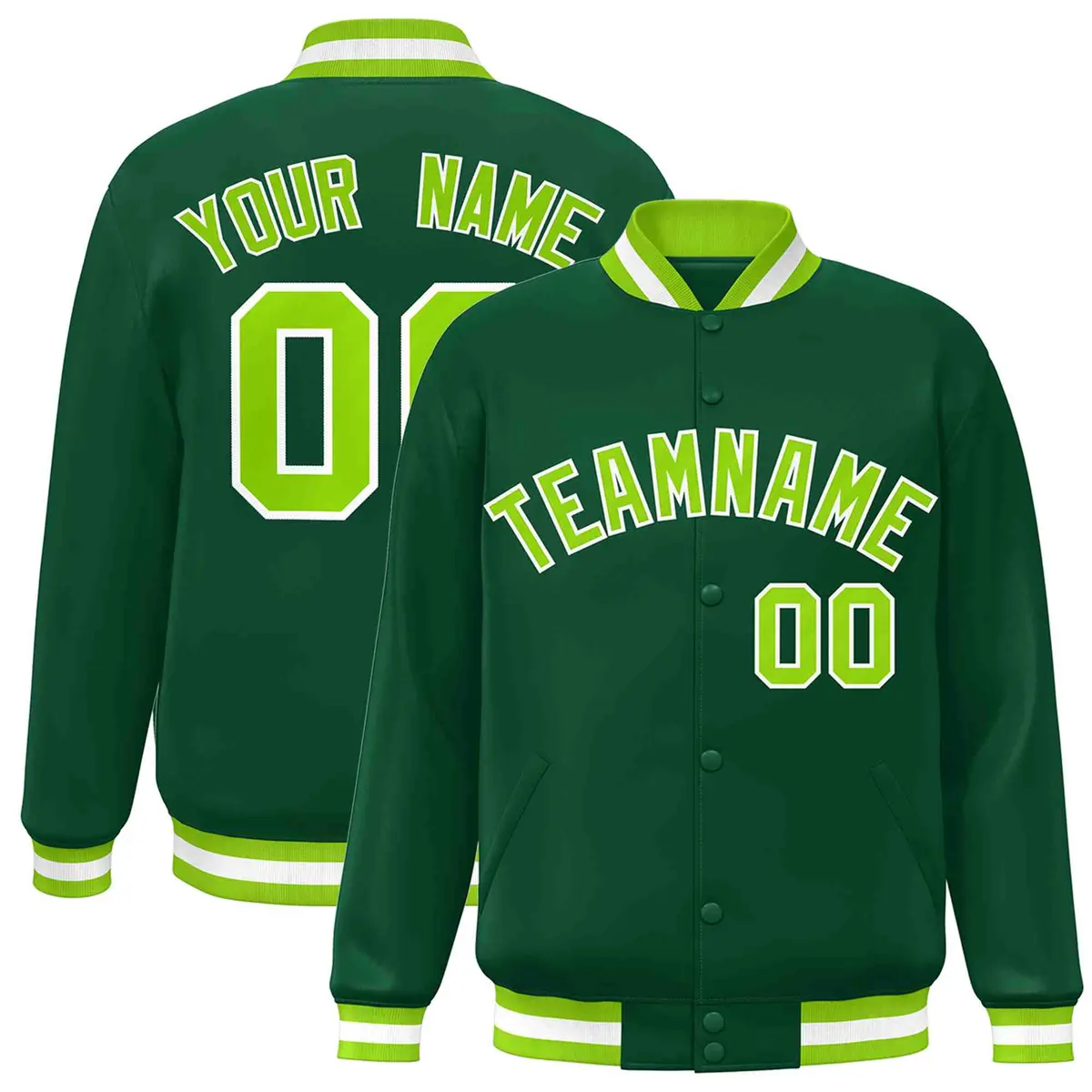 Green Neon Green-White Varsity Full-Snap Letterman Jacket