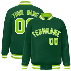Green Neon Green-White Varsity Full-Snap Letterman Jacket 1