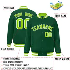 Green Neon Green-White Varsity Full-Snap Letterman Jacket 2