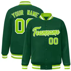 Green Neon Green-White Varsity Full-Snap Letterman Jacket 1