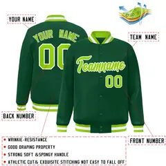 Green Neon Green-White Varsity Full-Snap Letterman Jacket 2