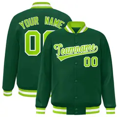 Green Neon Green-White Varsity Full-Snap Letterman Jacket 1