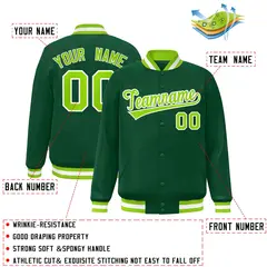Green Neon Green-White Varsity Full-Snap Letterman Jacket 2