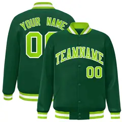 Green Neon Green-White Varsity Full-Snap Letterman Jacket 1