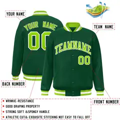 Green Neon Green-White Varsity Full-Snap Letterman Jacket 2