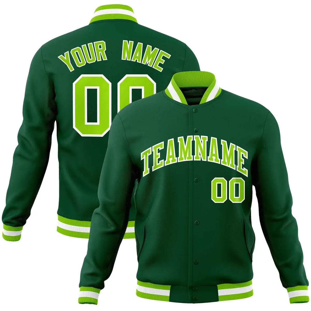 Green Neon Green-White Varsity Full-Snap Letterman Jacket