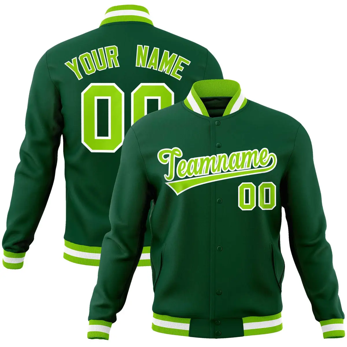 Green Neon Green-White Varsity Full-Snap Letterman Jacket