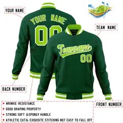 Green Neon Green-White Varsity Full-Snap Letterman Jacket 4
