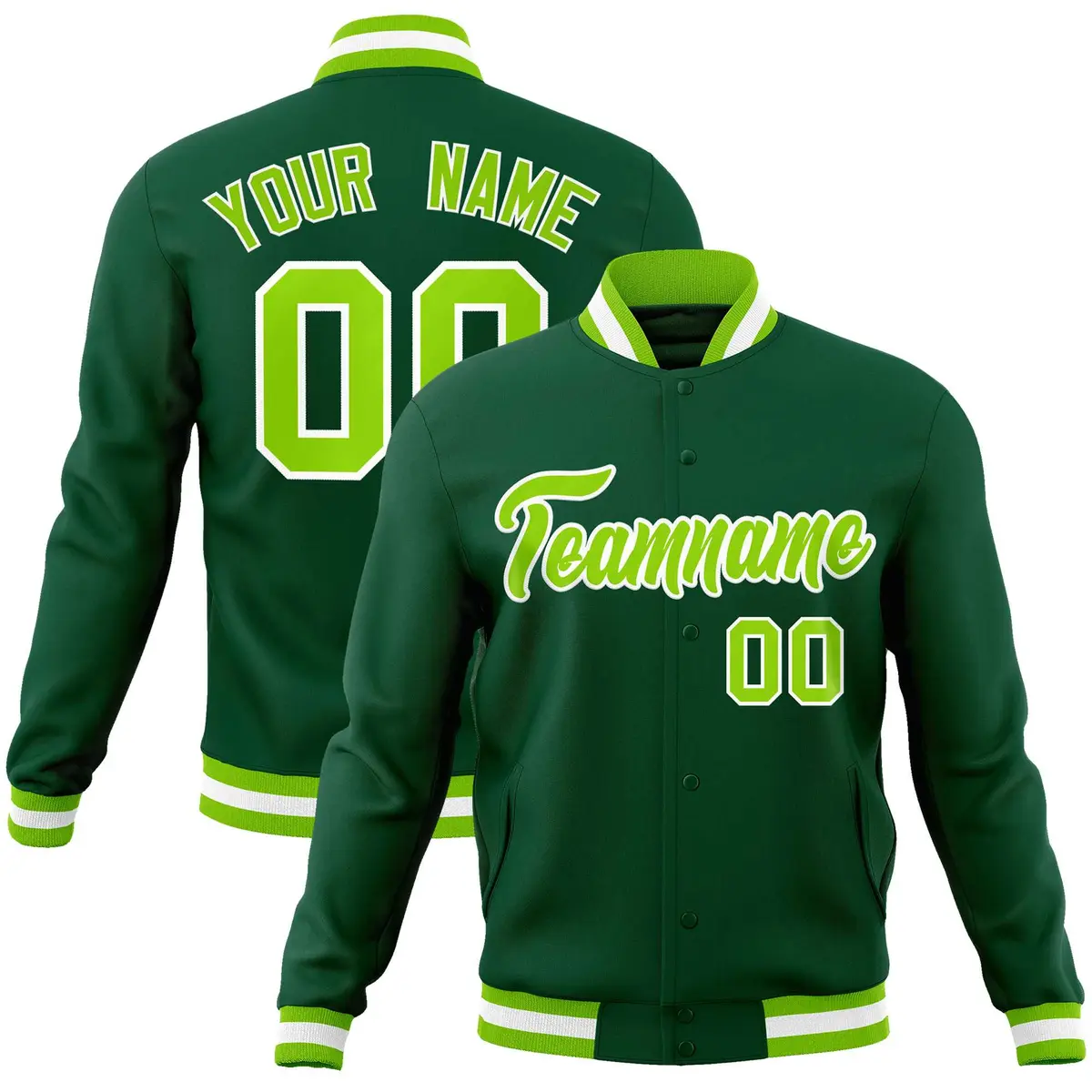 Green Neon Green-White Varsity Full-Snap Letterman Jacket