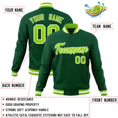 Green Neon Green-White Varsity Full-Snap Letterman Jacket 4