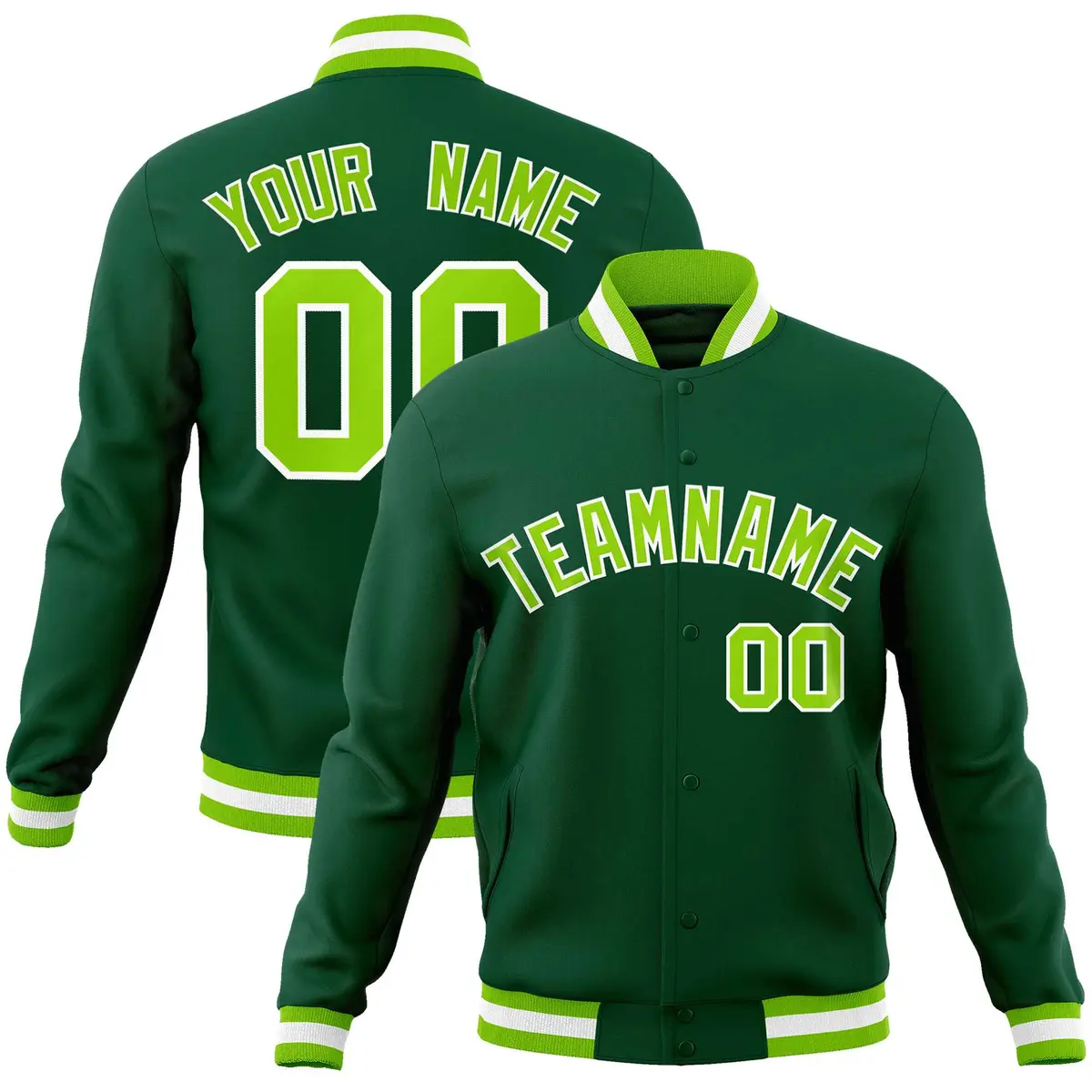 Green Neon Green-White Varsity Full-Snap Letterman Jacket