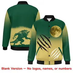 Green Old Gold Black Halloween Skeleton Varsity Jacket Stretch Fabric 8