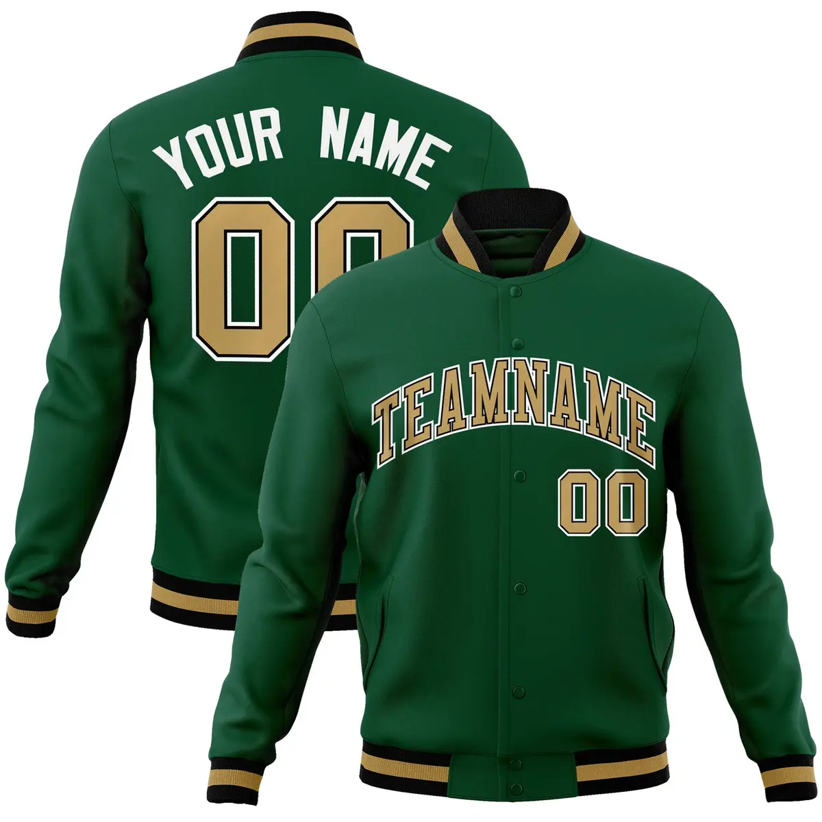 Green Old Gold-Black Varsity Full-Snap Letterman Jacket