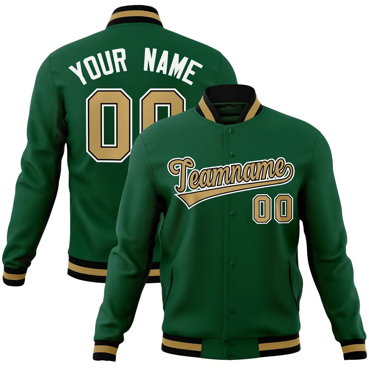 Green Old Gold-Black Varsity Full-Snap Letterman Jacket