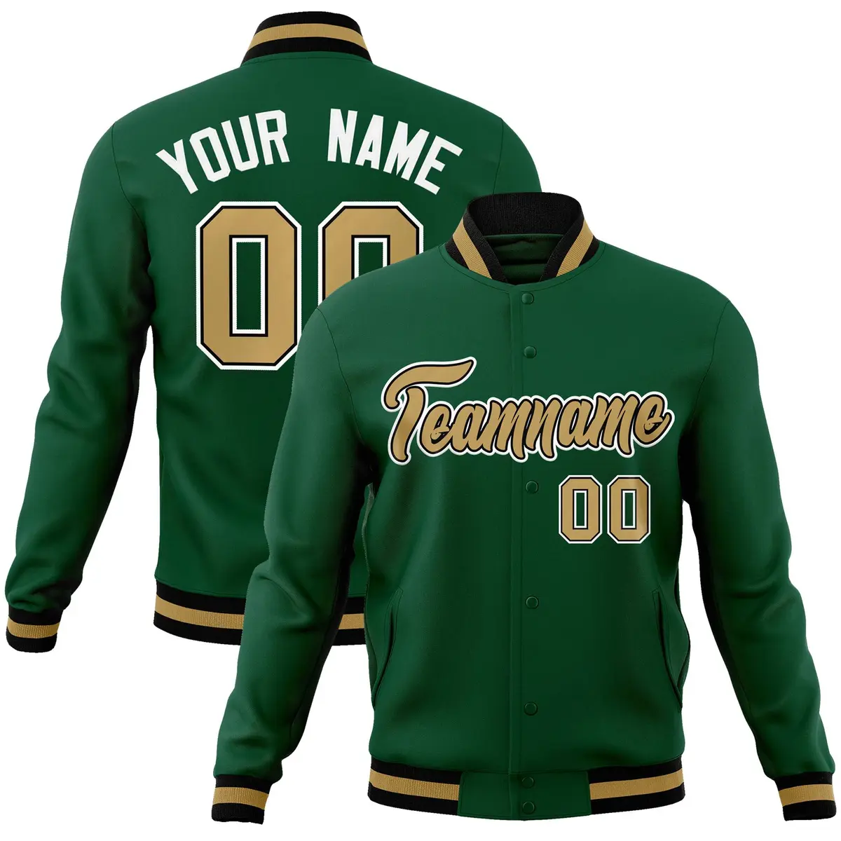 Green Old Gold-Black Varsity Full-Snap Letterman Jacket