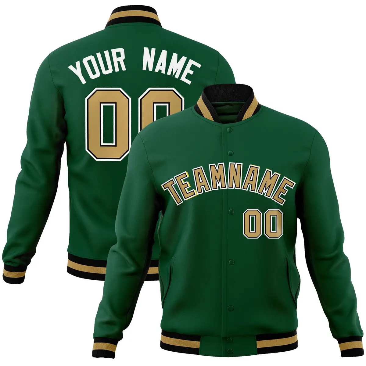 Green Old Gold-Black Varsity Full-Snap Letterman Jacket