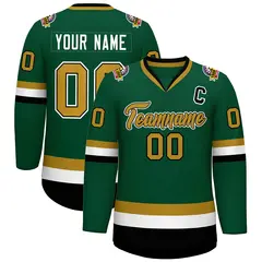Green Old Gold Black-White Classic Hockey Jersey 1