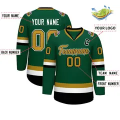 Green Old Gold Black-White Classic Hockey Jersey 2
