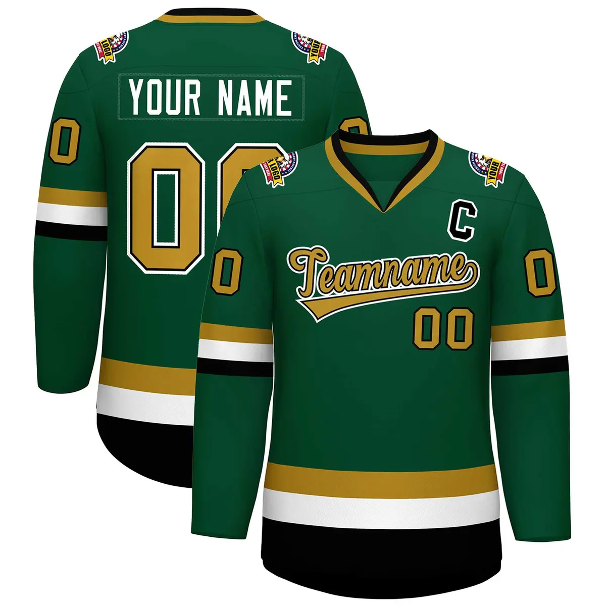 Green Old Gold Black-White Classic Hockey Jersey