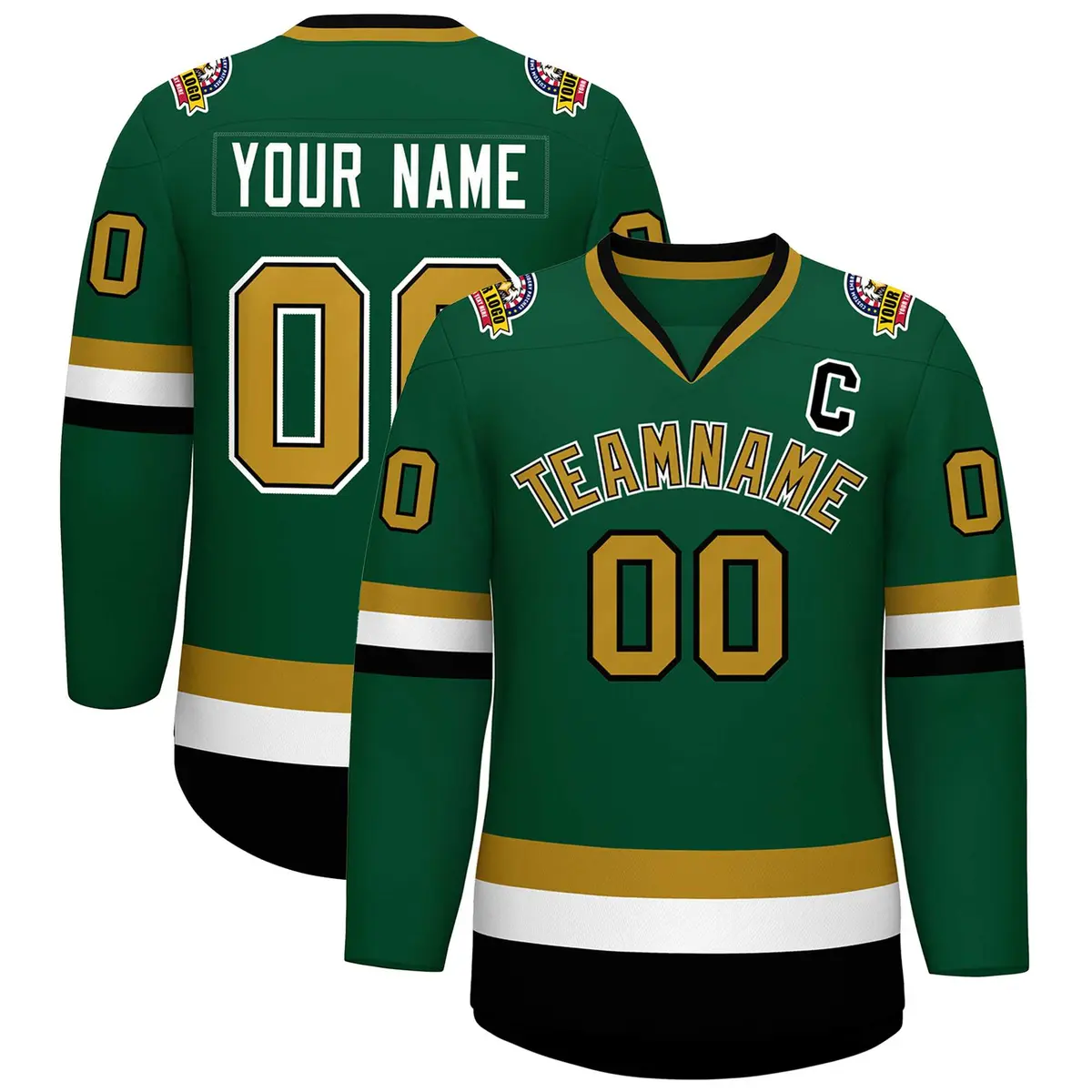 Green Old Gold Black-White Classic Hockey Jersey