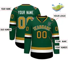 Green Old Gold Black-White Classic Hockey Jersey 2