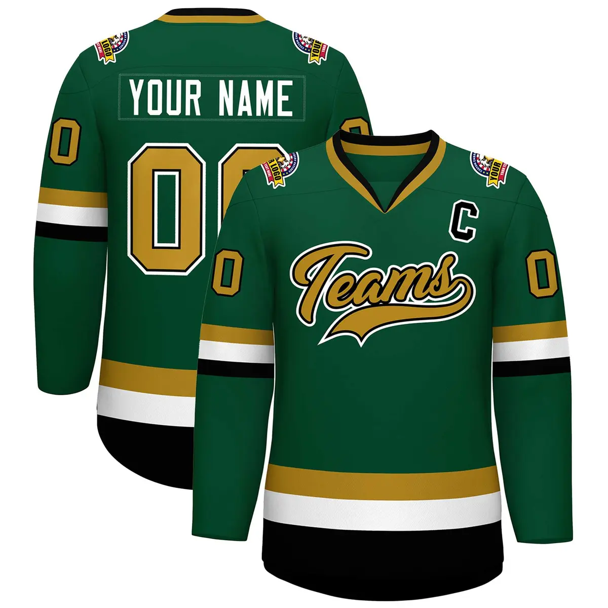 Green Old Gold Black-White Classic Hockey Jersey