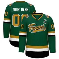 Green Old Gold Black-White Classic Hockey Jersey 1
