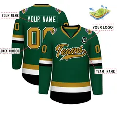 Green Old Gold Black-White Classic Hockey Jersey 2