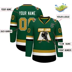 Green Old Gold Black-White Classic Hockey Jersey 2