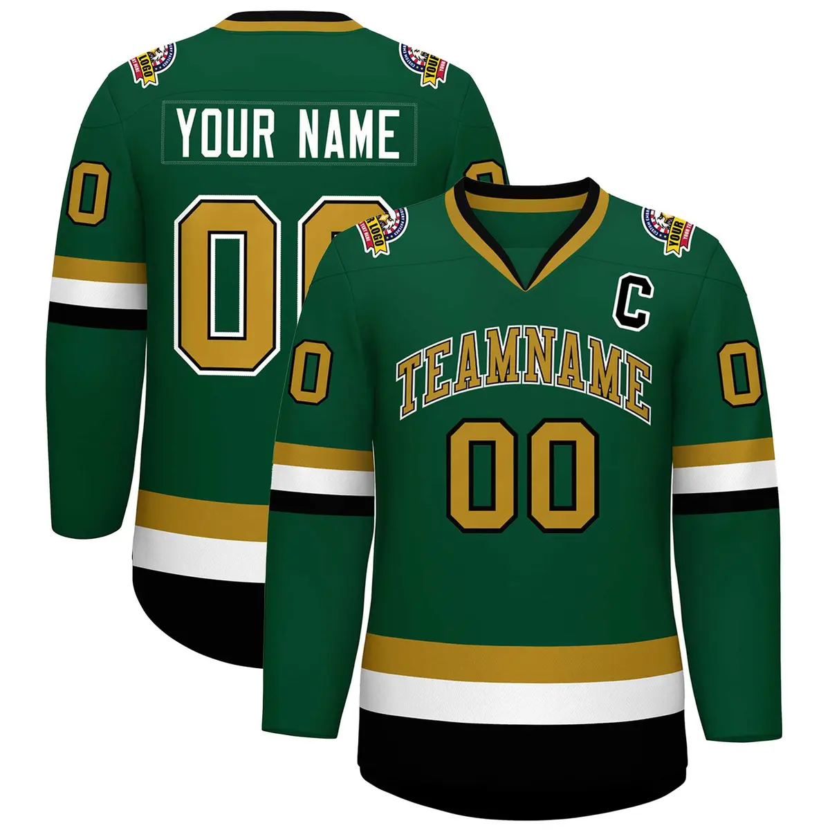 Green Old Gold Black-White Classic Hockey Jersey