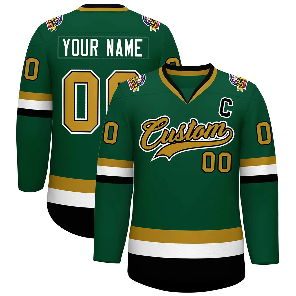 Green Old Gold Black-White Classic Hockey Jersey