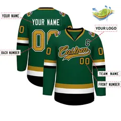 Green Old Gold Black-White Classic Hockey Jersey 2